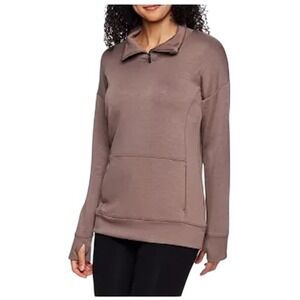 Gaiam Women's Deep Taupe Hudson Mock Neck Quarter Zip Pullover Tunic Size L